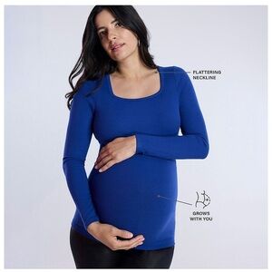 Blue Maternity Square Neck Long Sleeve Tee